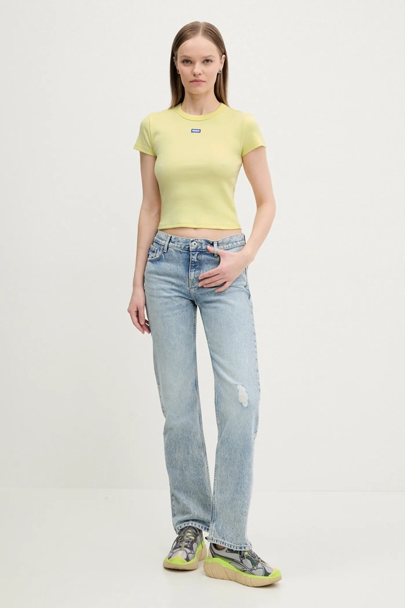 HUGO Blue t-shirt da donna in cotone con elastan Baby Tee_B 50510749 giallo AA00