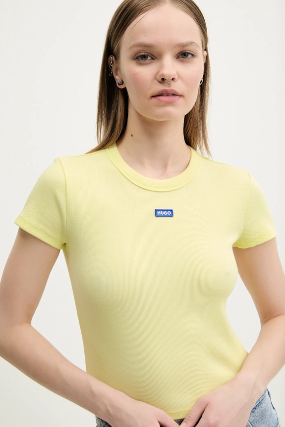 HUGO Blue t-shirt da donna in cotone con elastan Baby Tee_B giallo 50510749