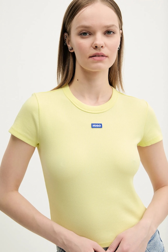 HUGO Blue tricou pentru femei din bumbac cu elastan Baby Tee_B galben 50510749