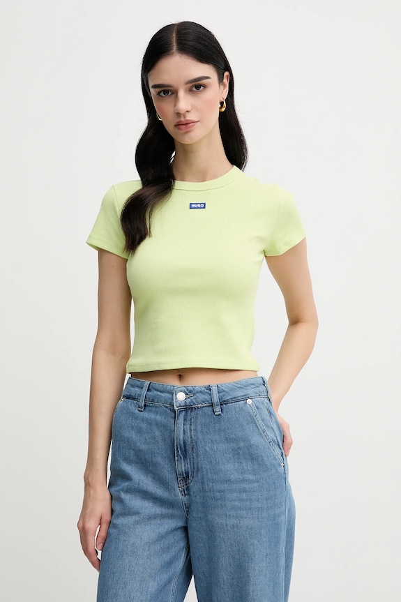 HUGO Blue tricou pentru femei din bumbac cu elastan Baby Tee_B imprimeu verde 50510749
