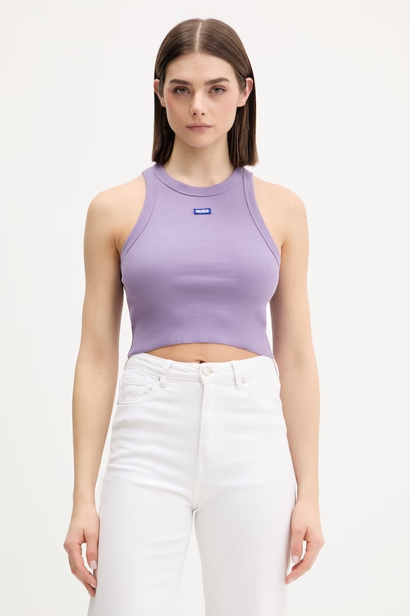 HUGO Blue crop top pentru femei din bumbac cu elastan Baby Tank_B violet 50511450