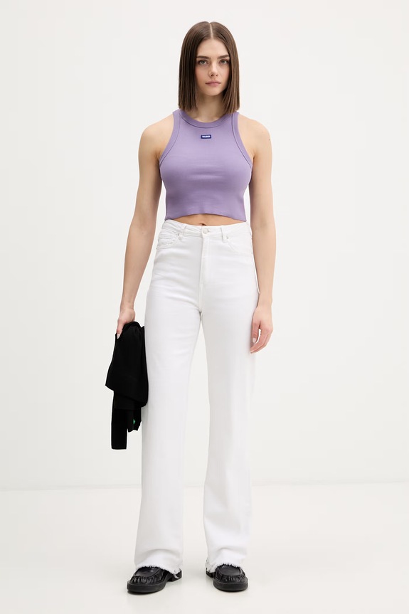 HUGO Blue crop top pentru femei din bumbac cu elastan Baby Tank_B 50511450 violet AA00