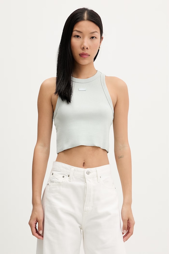 HUGO Blue crop top damski bawełniany z elastanem Baby Tank_B zielony 50511450