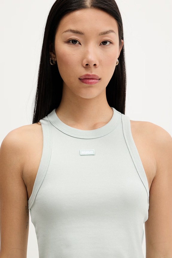 HUGO Blue crop top damski bawełniany z elastanem Baby Tank_B zielony 50511450