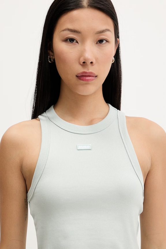 HUGO Blue crop top damski bawełniany z elastanem Baby Tank_B zielony 50511450