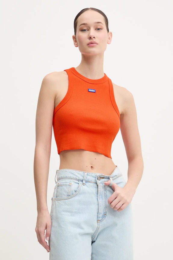 HUGO Blue crop top da donna in cotone con elastan Baby Tank_B slim arancione 50511450