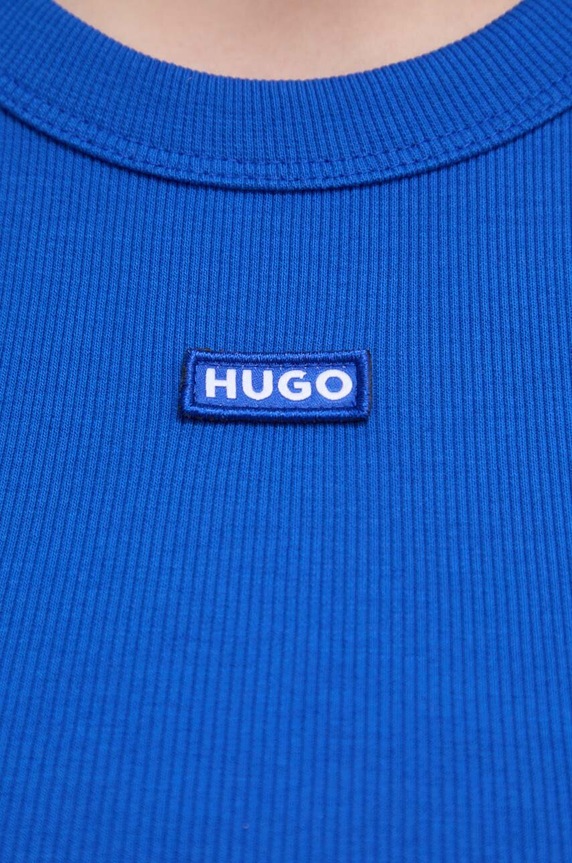 HUGO Blue crop top dámsky bavlnený s elastanom Baby Tank_B 50511450 modrá
