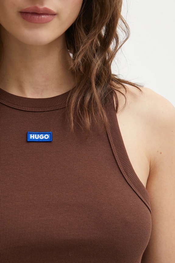 HUGO Blue crop top da donna in cotone con elastan Baby Tank_B 50511450 marrone