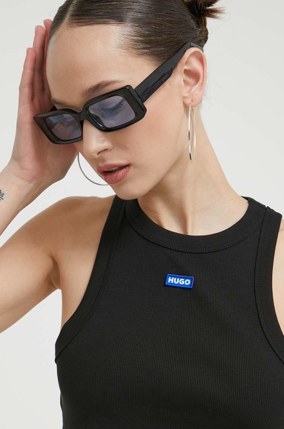 HUGO Blue crop top dámsky bavlnený s elastanom Baby Tank_B čierna 50511450