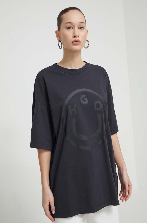 HUGO Blue t-shirt bawełniany nadruk czarny 50511471