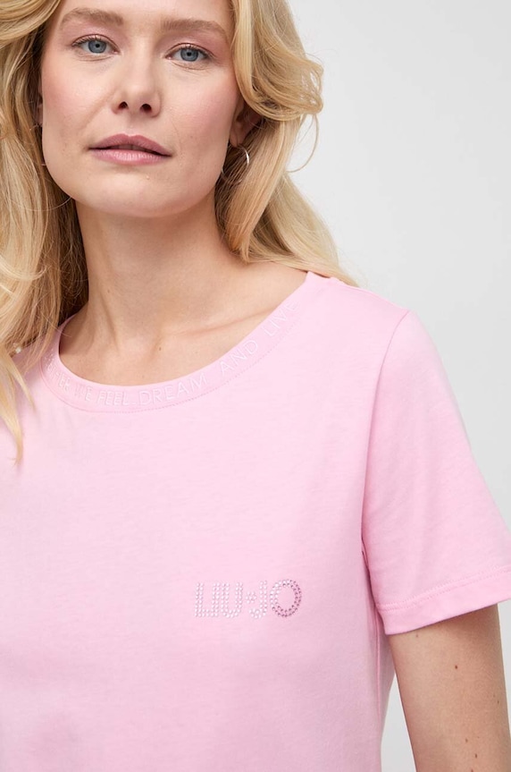 Liu Jo t-shirt bawełniany regular różowy MA4395.J6308