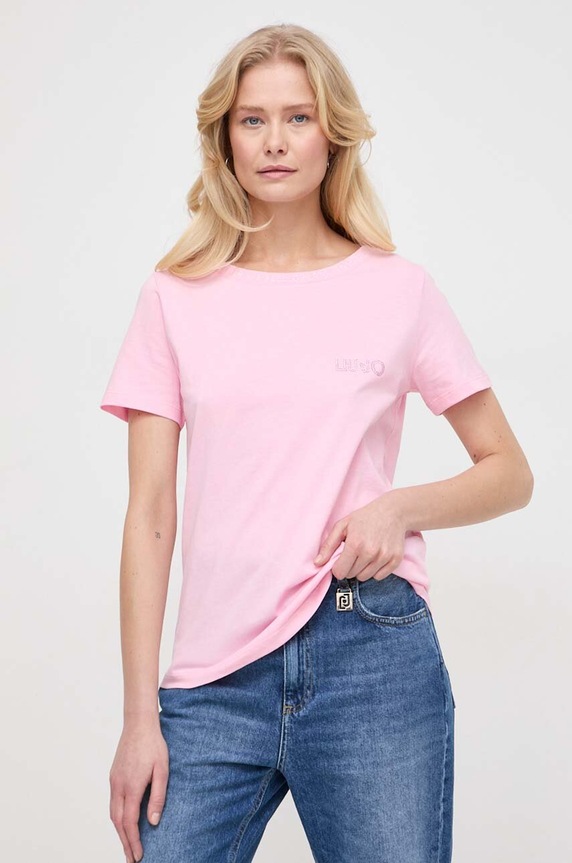 Liu Jo t-shirt bawełniany MA4395.J6308 różowy SS24
