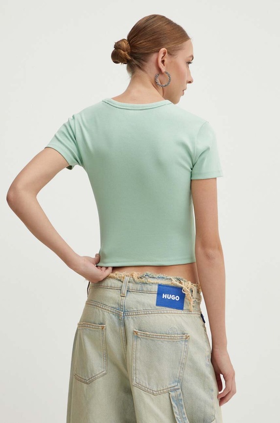 Odzież HUGO crop top damski bawełniany Delanor 50512000 zielony