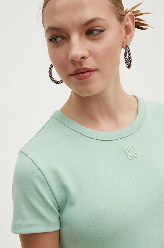 HUGO crop top damski bawełniany Delanor zielony 50512000
