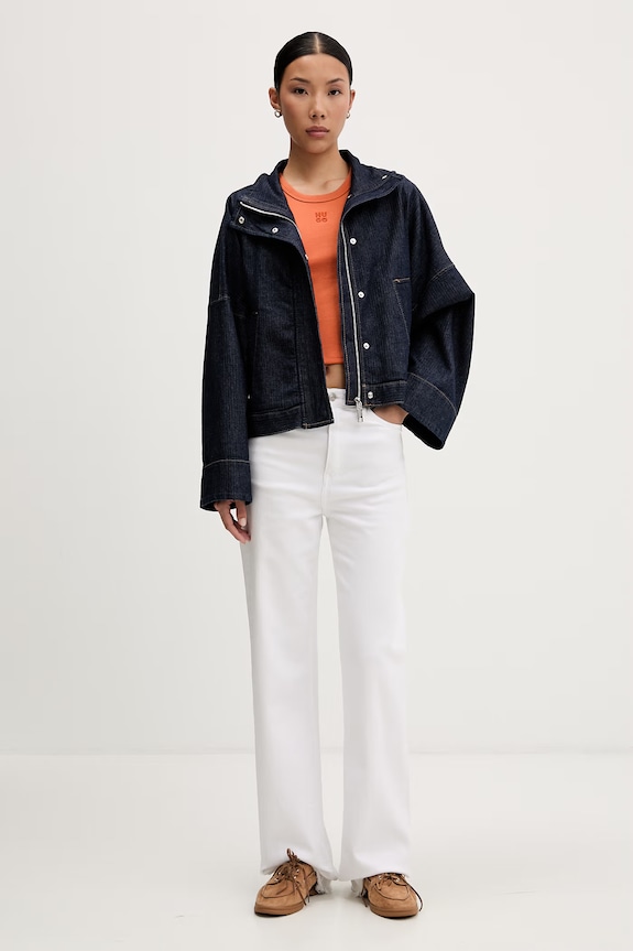 HUGO crop top damskie z bawełną Delanor 50512000 pomarańczowy SS26