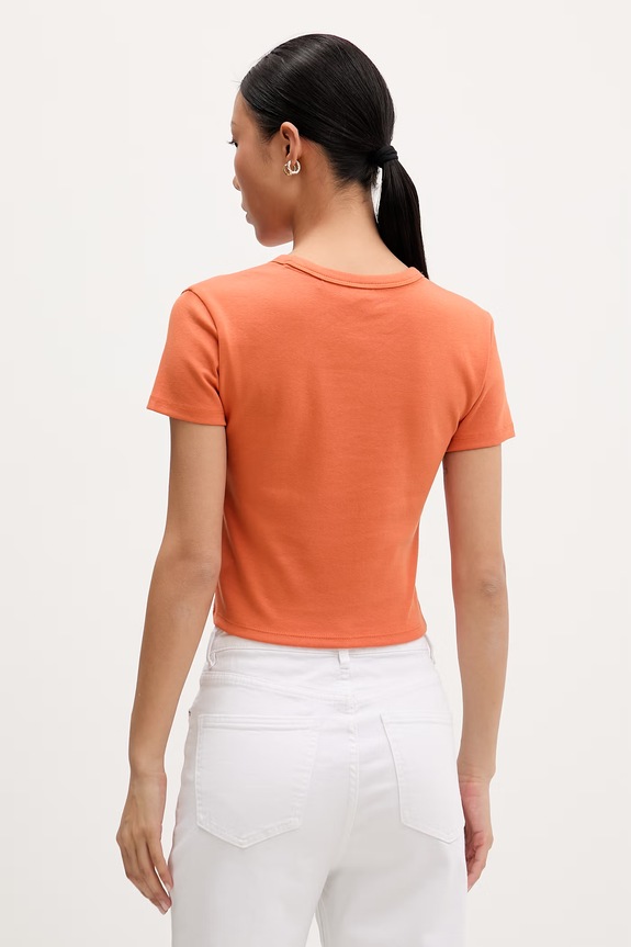 Ρούχα HUGO crop top γυναικείο με βαμβάκι Delanor 50512000 πορτοκαλί