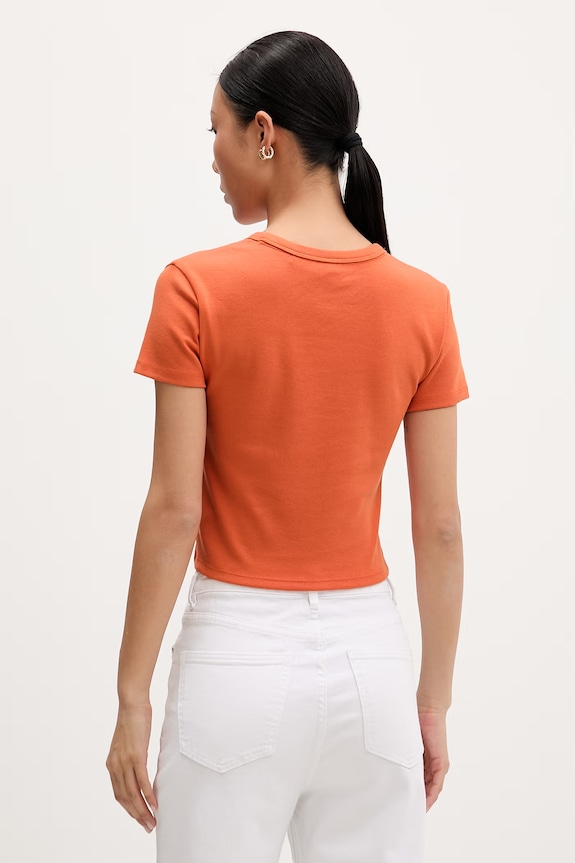 Odzież HUGO crop top damskie z bawełną Delanor 50512000 pomarańczowy