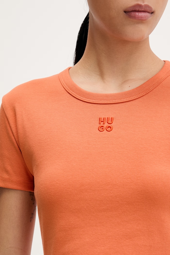 HUGO crop top γυναικείο με βαμβάκι Delanor 50512000 πορτοκαλί
