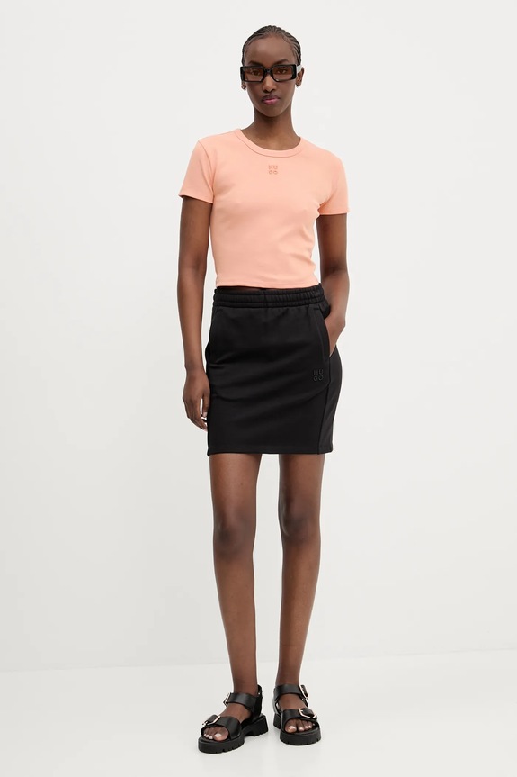 HUGO crop top damski z bawełną Delanor 50512000 pomarańczowy SS26