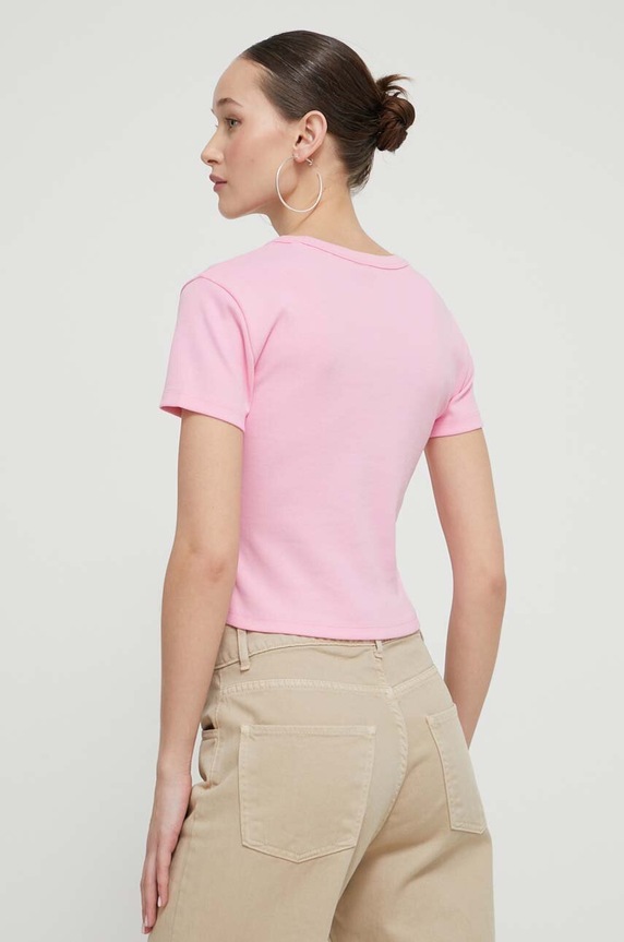 Odzież HUGO crop top damski z bawełną Delanor 50512000 różowy