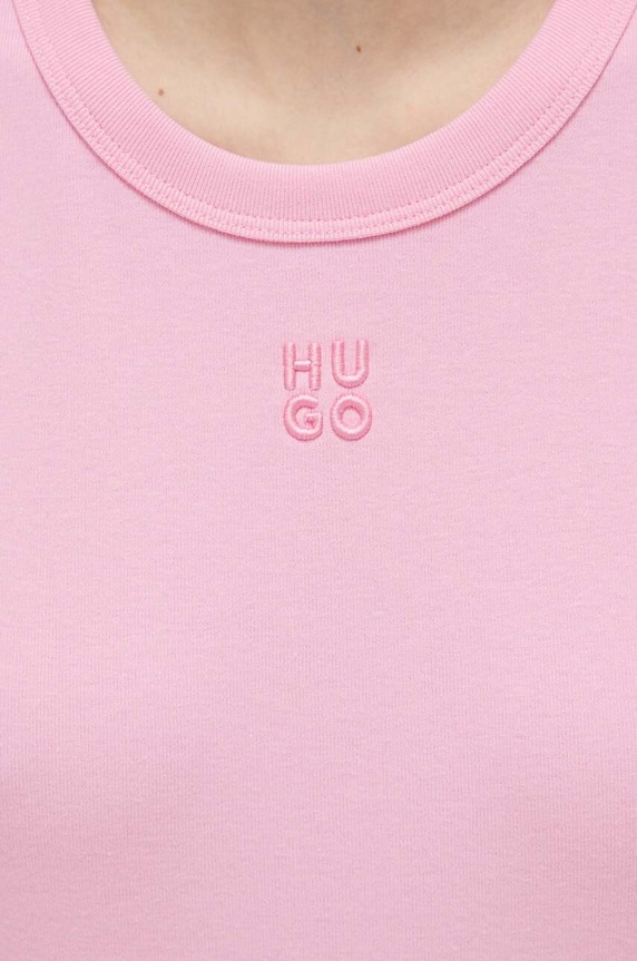 HUGO crop top damski z bawełną Delanor 50512000 różowy