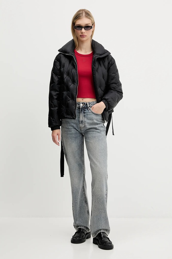 HUGO crop top damski z bawełną Delanor 50512000 czerwony SS26
