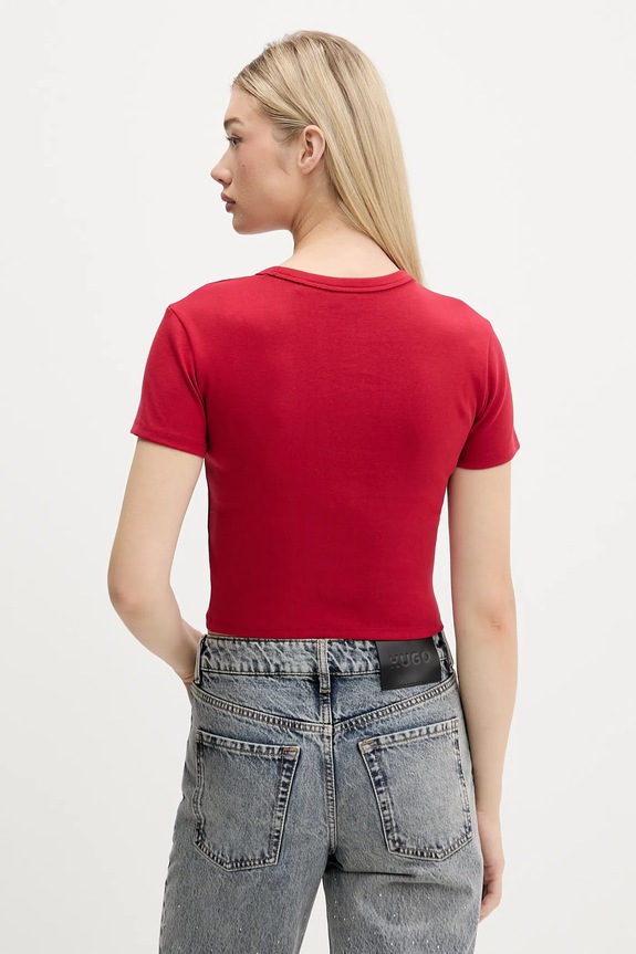 Odzież HUGO crop top damski z bawełną Delanor 50512000 czerwony