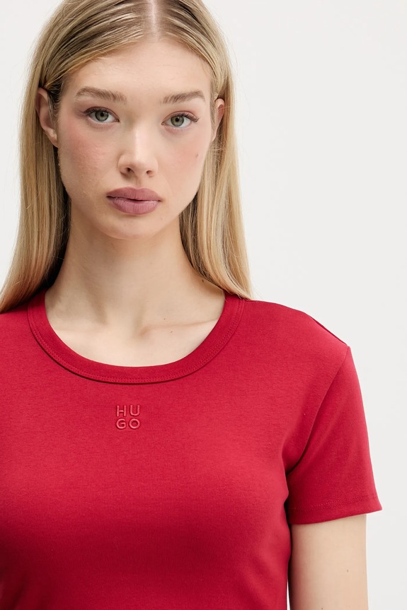 HUGO crop top damski z bawełną Delanor czerwony 50512000