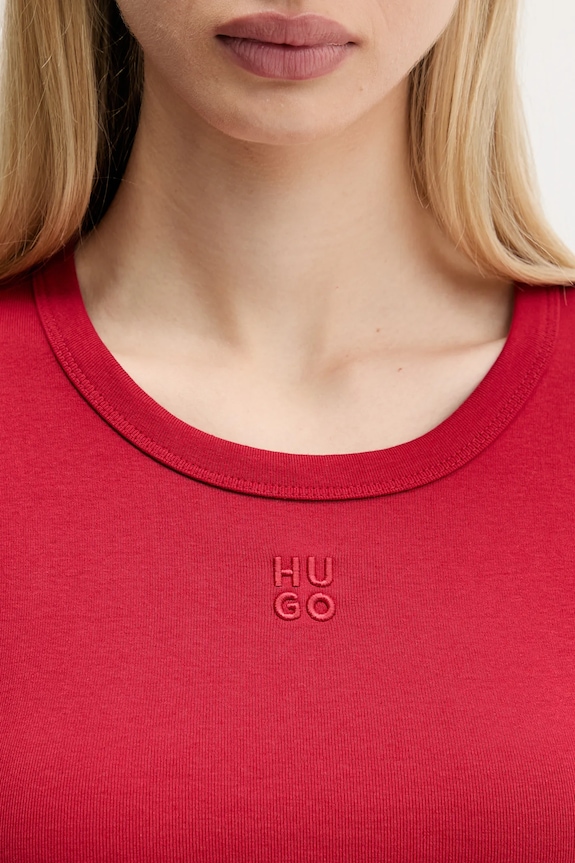 HUGO crop top damski z bawełną Delanor 50512000 czerwony