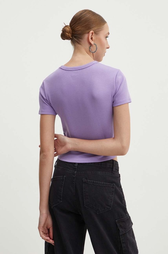 Odzież HUGO crop top damski z bawełną Delanor 50512000 fioletowy