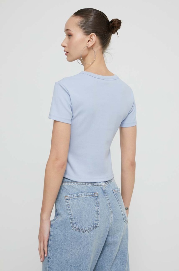 Oblačila HUGO crop top ženski z bombažem Delanor 50512000 modra