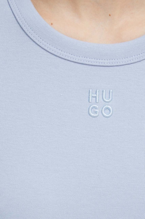 HUGO crop top ženski z bombažem Delanor 50512000 modra