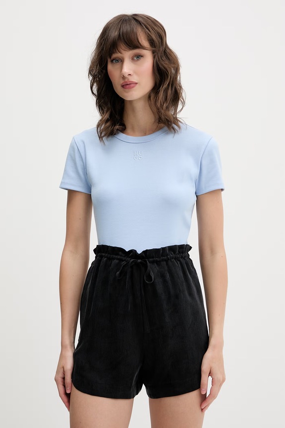 HUGO crop top dámsky s bavlnou Delanor modrá 50512000