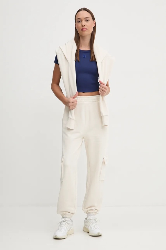 HUGO crop top damski z bawełną Delanor 50512000 granatowy SS26