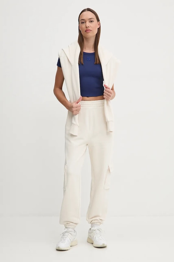 HUGO crop top damski z bawełną Delanor 50512000 granatowy SS26
