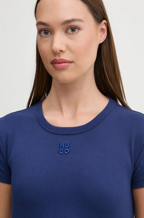 HUGO crop top damski z bawełną Delanor granatowy 50512000