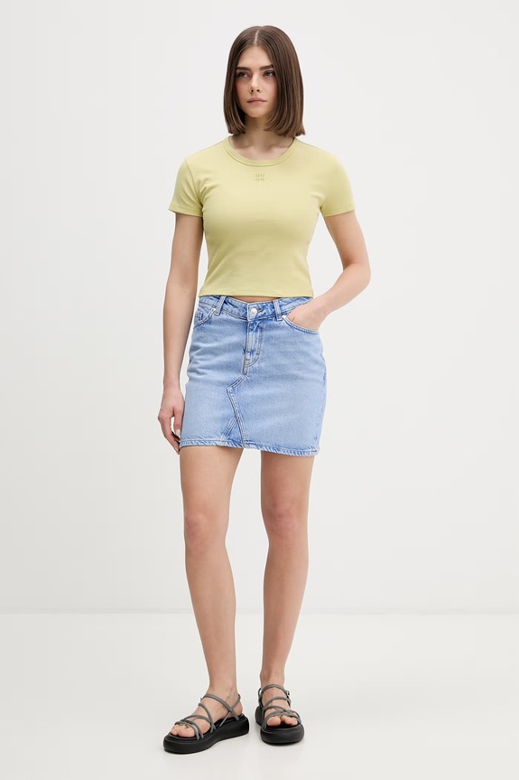 HUGO crop top de damă cu bumbac Delanor 50512000 verde SS26