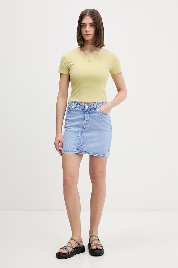 HUGO crop top de damă cu bumbac Delanor 50512000 verde SS26