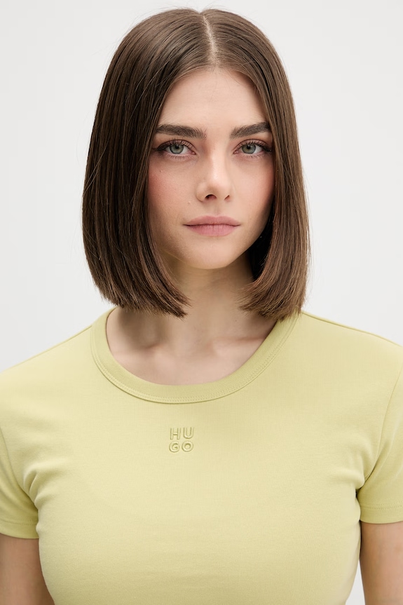 HUGO crop top de damă cu bumbac Delanor verde 50512000