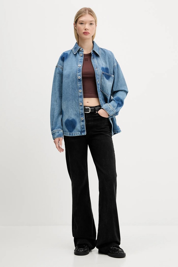 HUGO crop top ženska z bombažem Delanor 50512000 rjava SS26