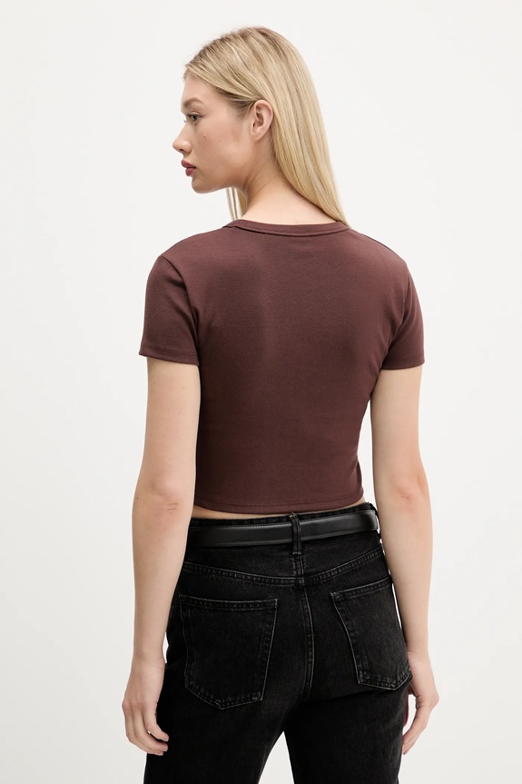 Oblačila HUGO crop top ženska z bombažem Delanor 50512000 rjava