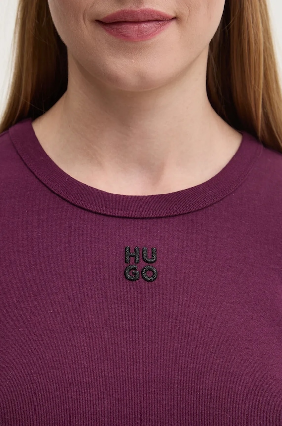 HUGO crop top damă din bumbac Delanor 50512000 burgundia