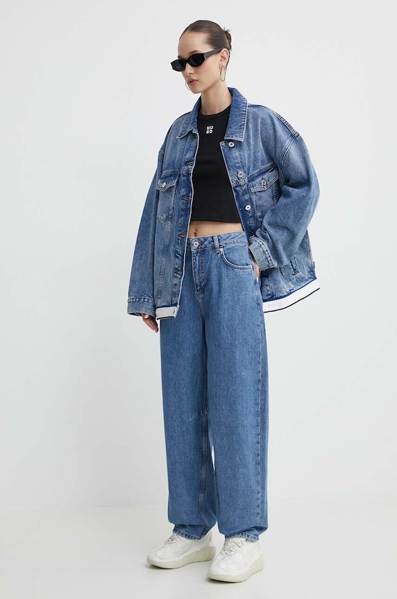 HUGO crop top de damă cu bumbac Delanor 50512000 negru SS26