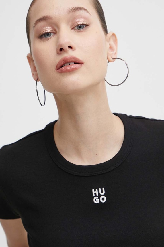 HUGO crop top de damă cu bumbac Delanor negru 50512000