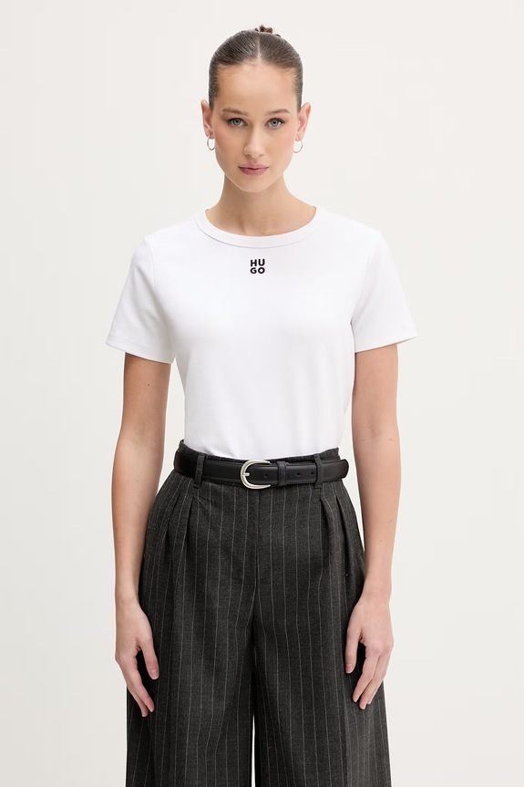 HUGO tricou de damă cu bumbac Deloris alb 50512002
