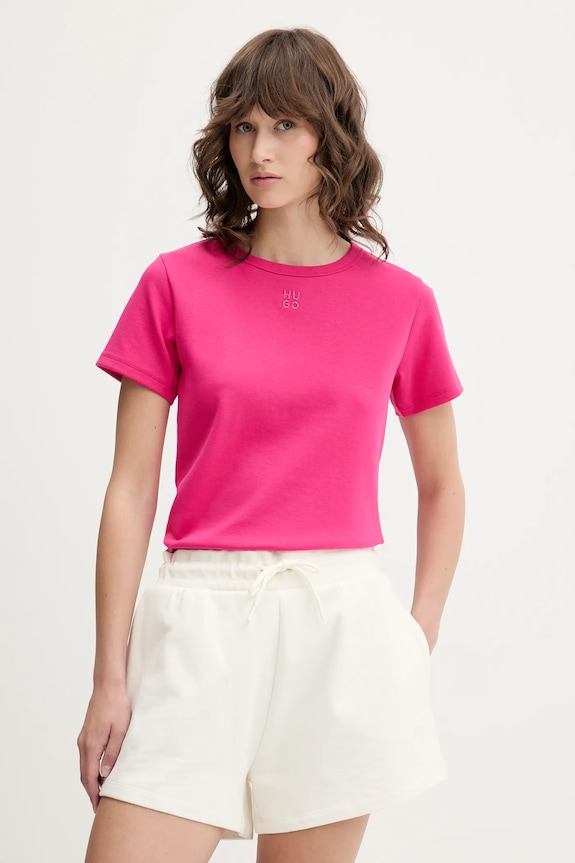 HUGO női t-shirt pamuttal Deloris rózsaszín 50512002