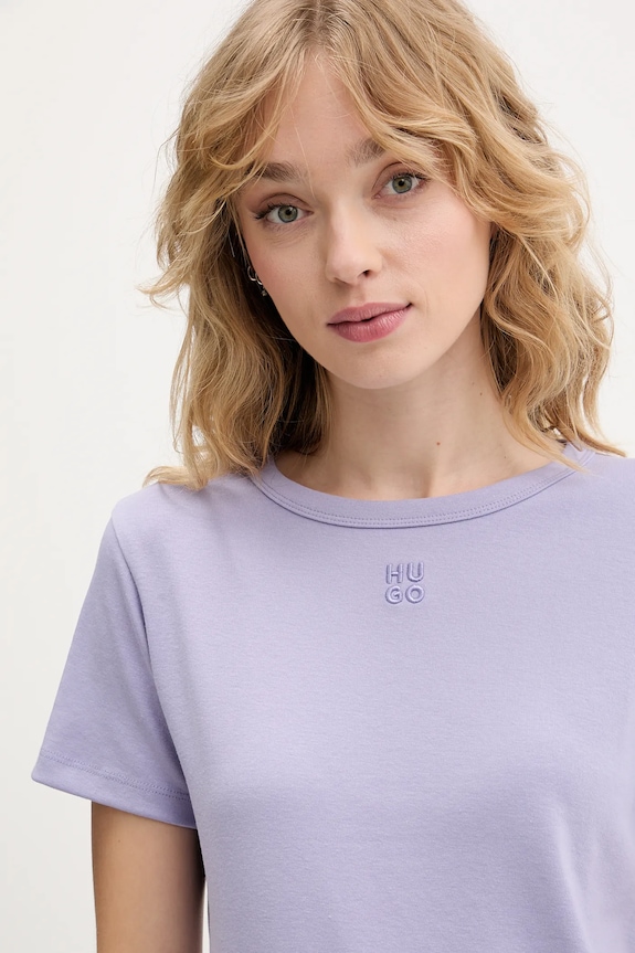HUGO T-shirt damski z bawełną Deloris fioletowy 50512002