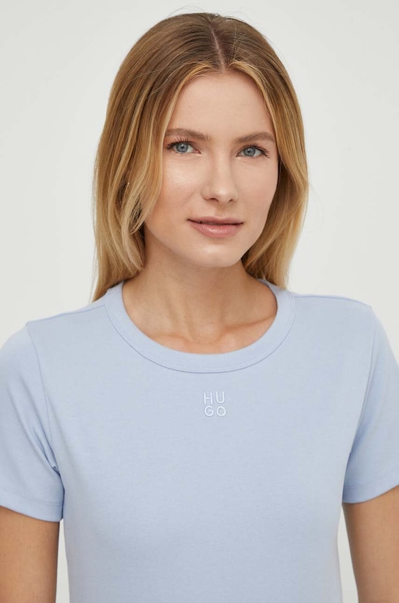 HUGO t-shirt γυναικείο με βαμβάκι Deloris με ελαστάν μπλε 50512002