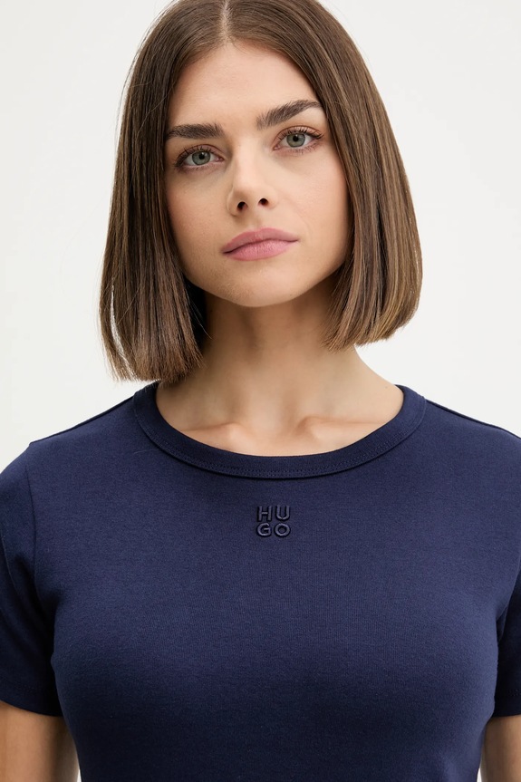 HUGO kratka majica ženska z bombažem Deloris mornarsko modra 50512002
