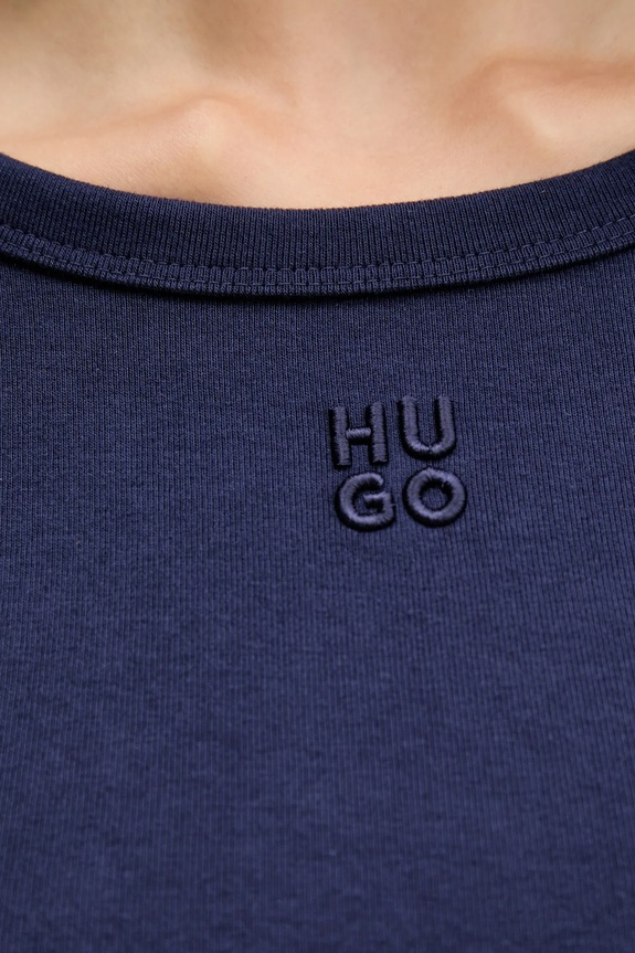 HUGO kratka majica ženska z bombažem Deloris 50512002 mornarsko modra